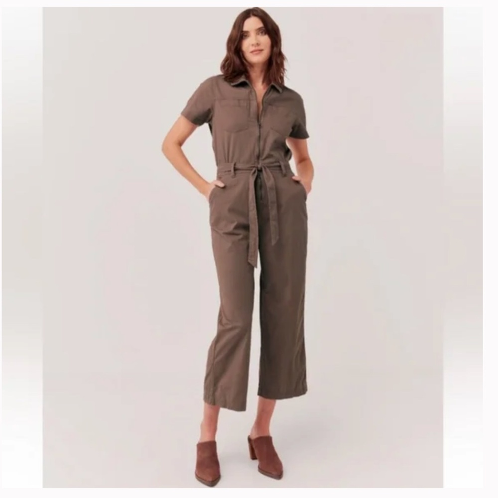 Pact Mocha Brown Boulevard Brushed Twill Zip Front Jumpsuit Medium - Picture 1 of 15